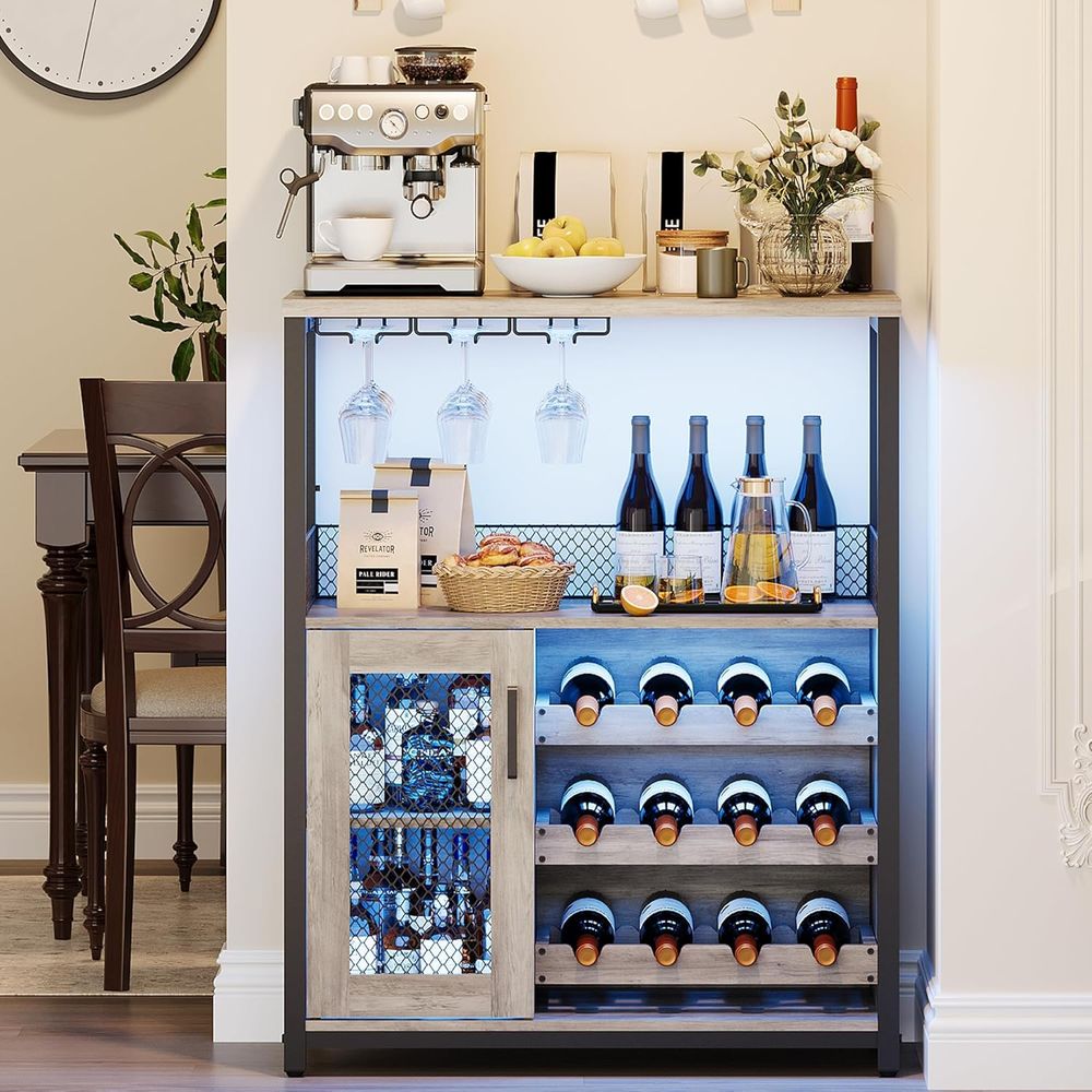 Industrial-Style LED-Lit Wine  - Home Bar And Cabinet 评论和价格