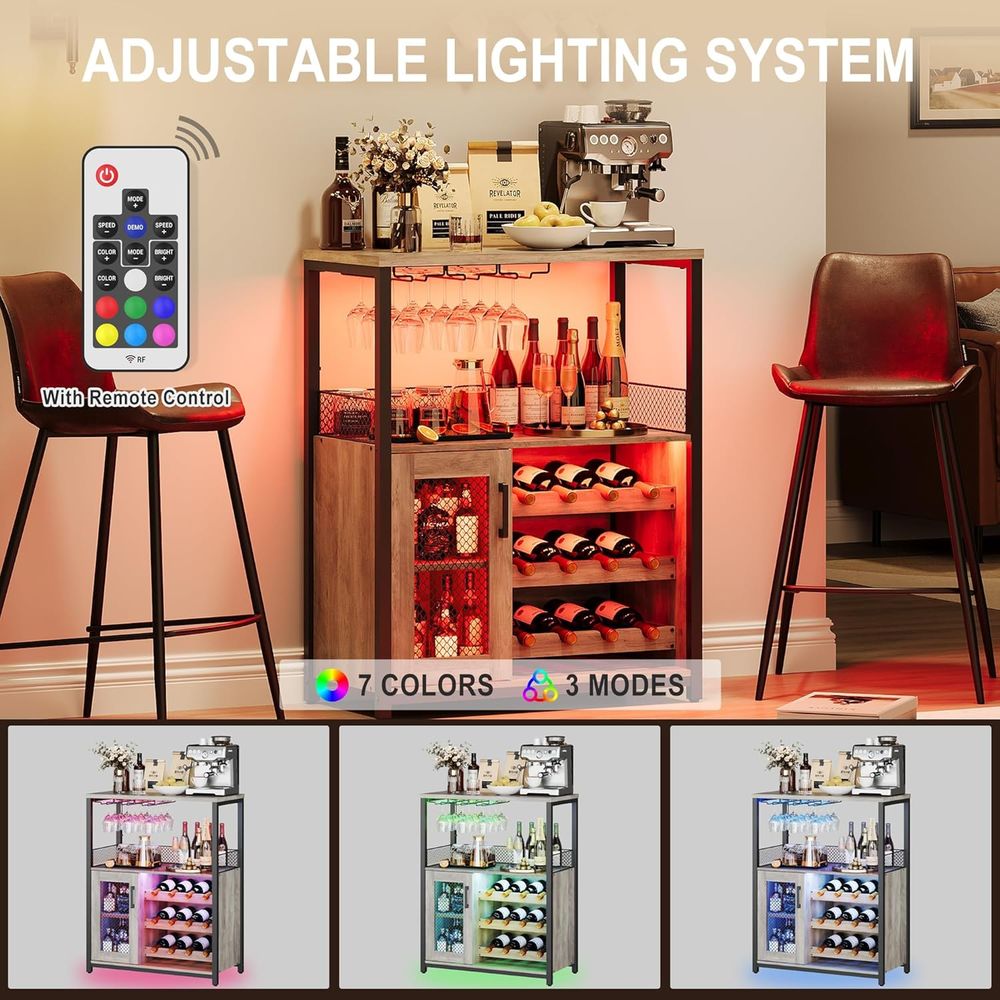 Industrial-Style LED-Lit Wine  - Home Bar And Cabinet 评论和价格