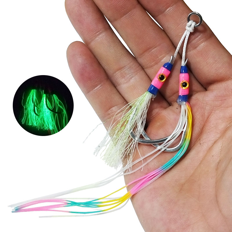 2Pairs/bag Glow Jig Lure Hooks - Jigger Double Sided 评论和价格
