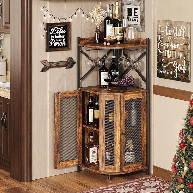 Corner Bar Cabinet with Glass  - Home Bar And Cabinet 评论和价格