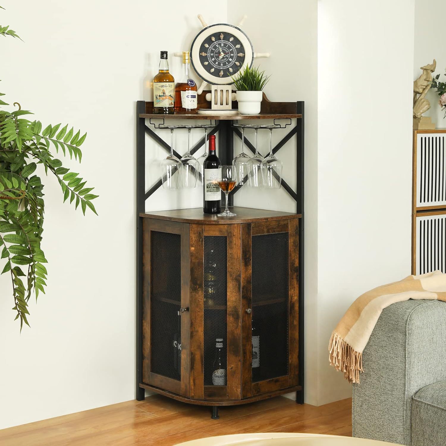 Corner Bar Cabinet with Glass  - Home Bar And Cabinet 评论和价格