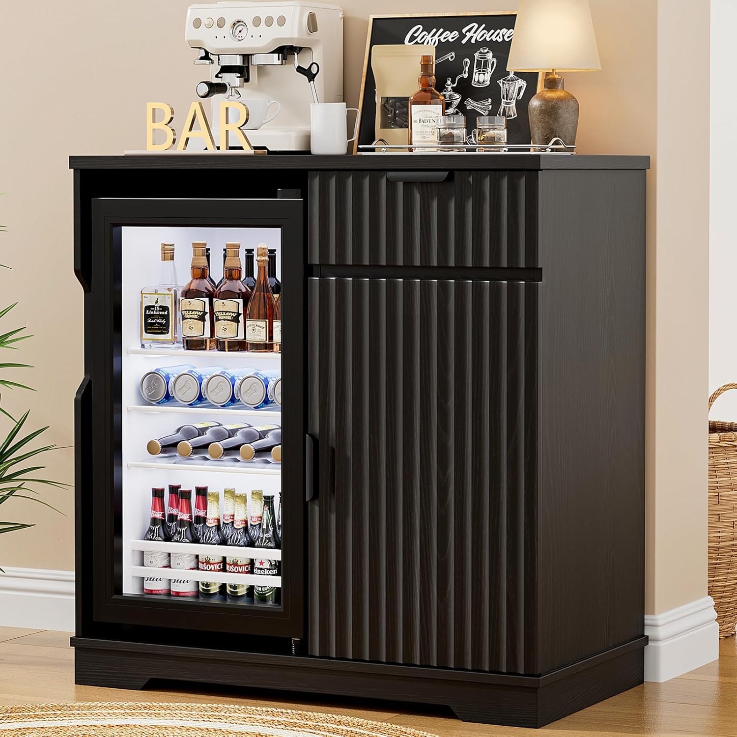 Fluted Coffee Bar Cabinet with - Home Bar And Cabinet 评论和价格