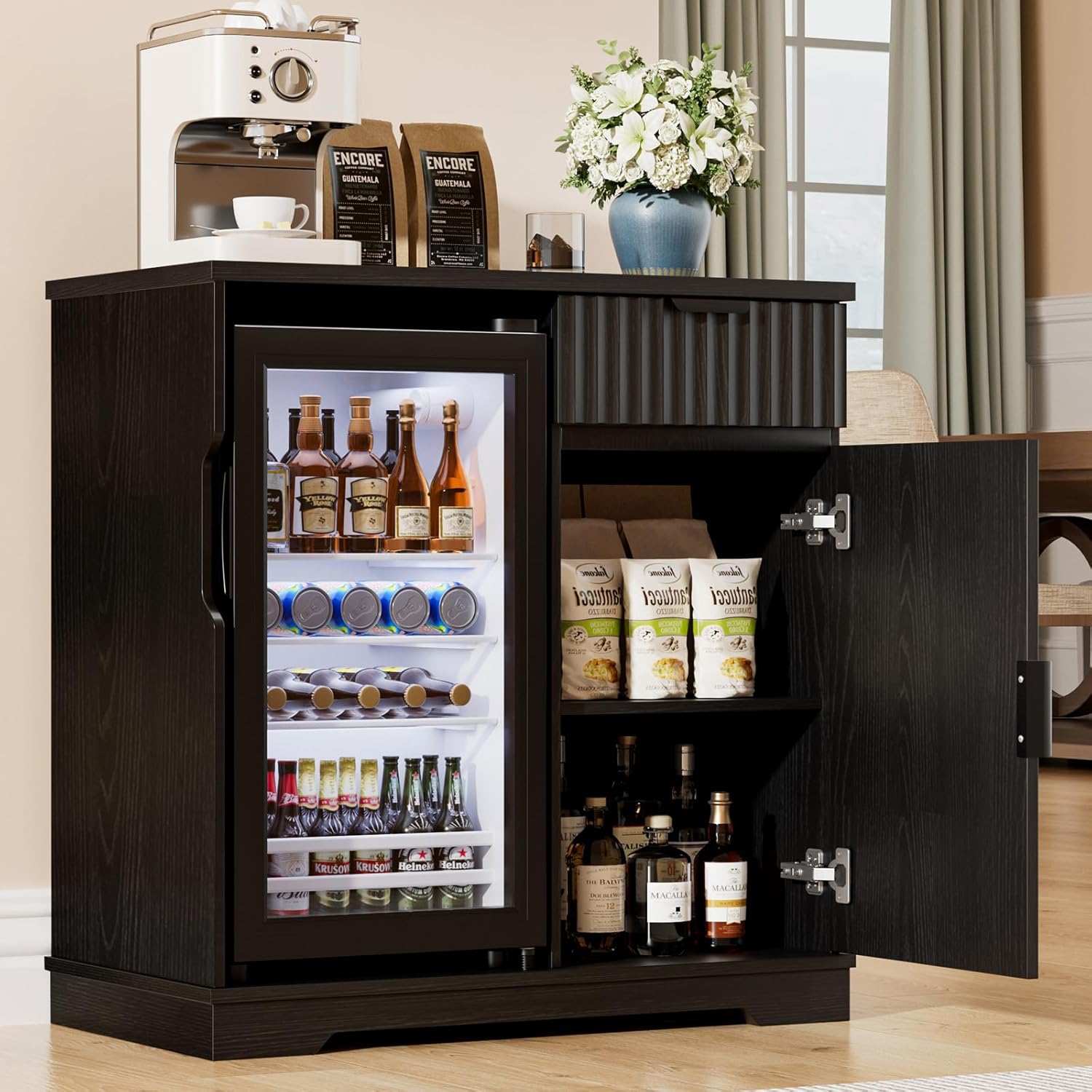 Fluted Coffee Bar Cabinet with - Home Bar And Cabinet 评论和价格