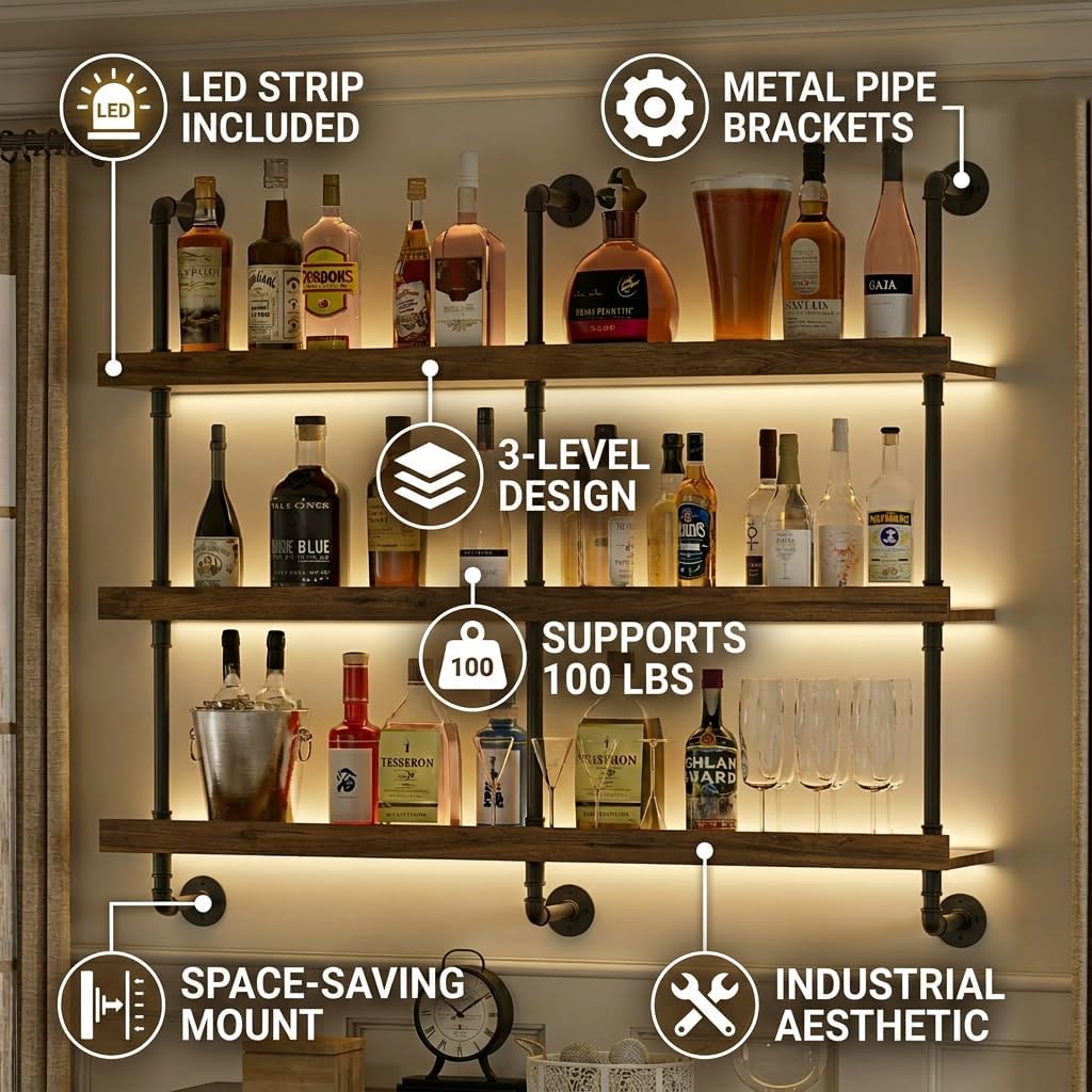 Wall Mounted Wine Rack With LE - Home Bar Stand 评论和价格